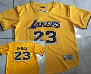 Men%27s Los Angeles Lakers #23 Lebron James Yellow Short Sleeved AU Throwback Jersey